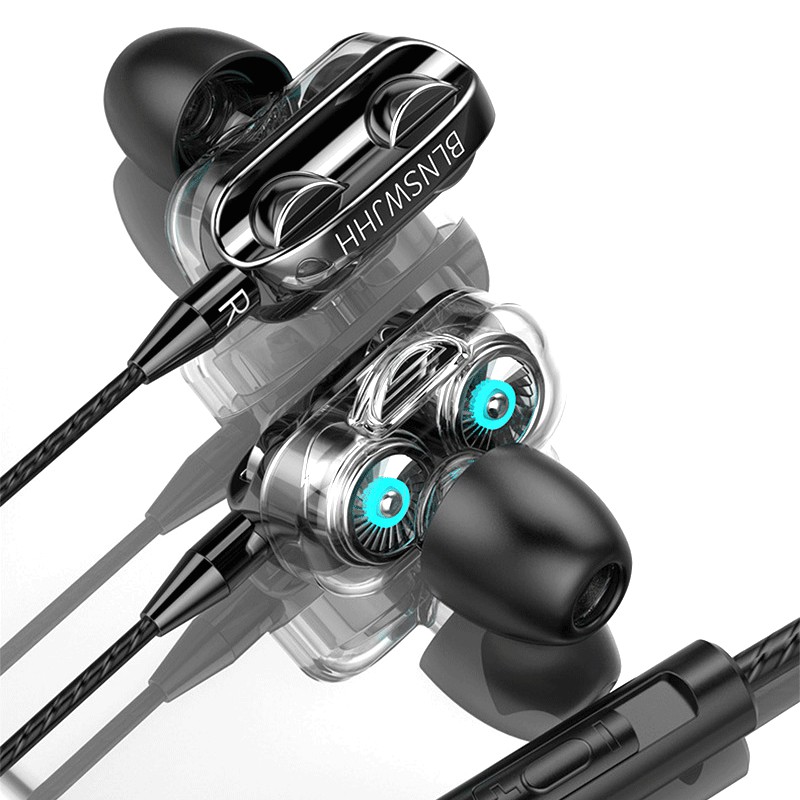 Headset 4D Bass Double Speaker Stereo 3.5MM Wired Head Phone Murah Dual Drive with Mic earphone