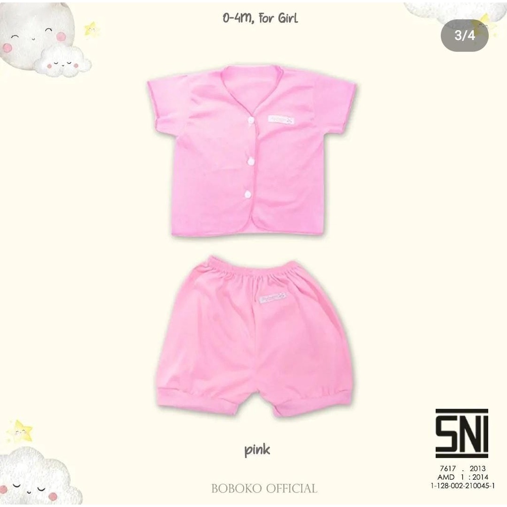 Baju Bayi Setelan Pendek BOBOKO Katun Polos Warna Pastel Untuk 0-4 Bulan