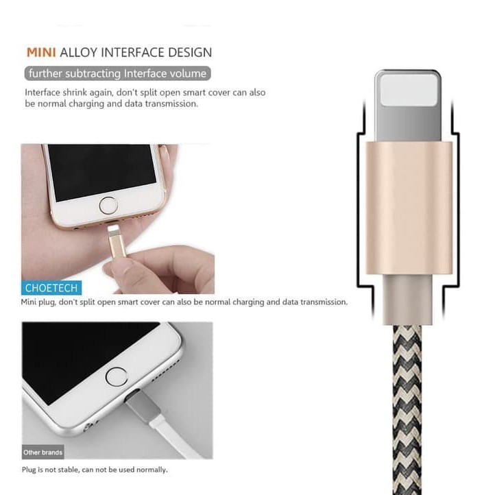 Cable usb lightning choetech ip006-10 data-charge 1m nylon for iphone ipad fast charging