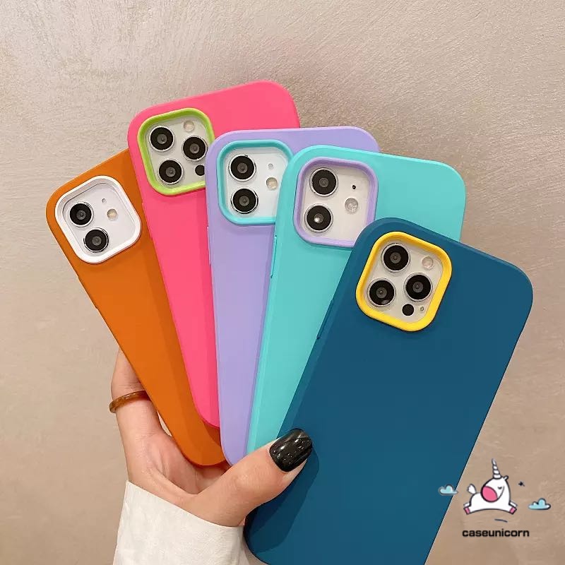 Soft Case Silikon 3 in 1 Warna Permen Anti Jatuh Tahan Banting Untuk iPhone 11 12 13 Pro MAX 6 6s 7 8 Plus XR X XS MAX SE 2020