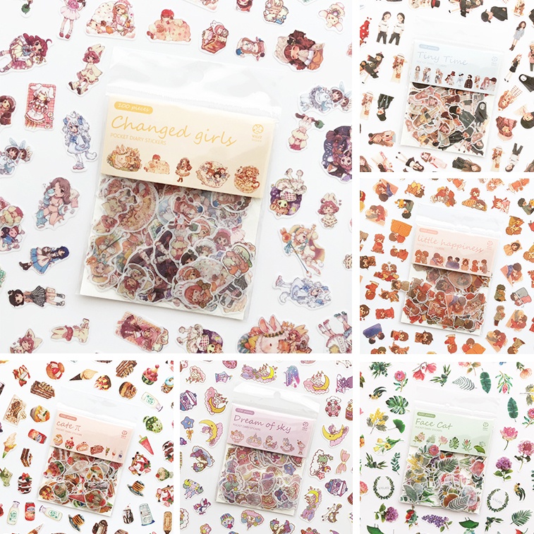 100pcs Stiker Motif Kartun Untuk Dekorasi Diary / Scrapbook Diy