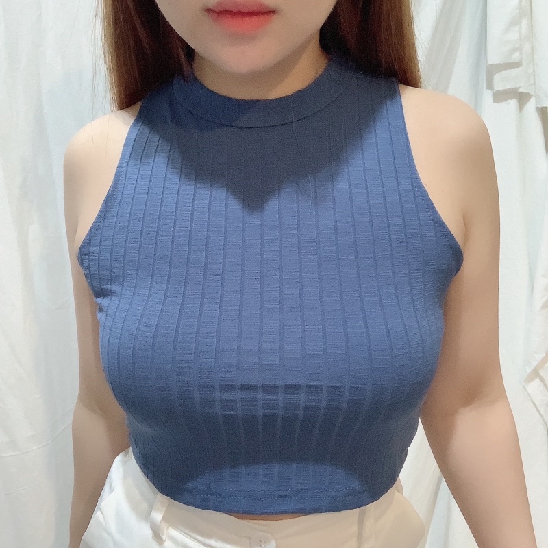 Halter Neck Crop Top | Rib Knit Korean Fashion | Maimon Grosir