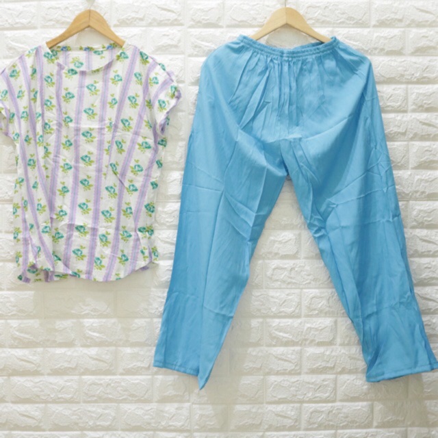 Babydoll Katun Rayon Setelan Celana Panjang Motif Bahan Kombinasi