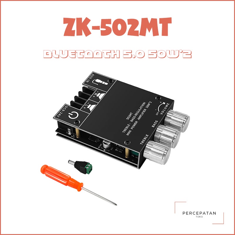 【ZK-502MT】 2.0 Stereo Bluetooth Audio Digital HIFI Power Amplifier Papan Modul 50W * 2 Penyesuaian Bass Tinggi