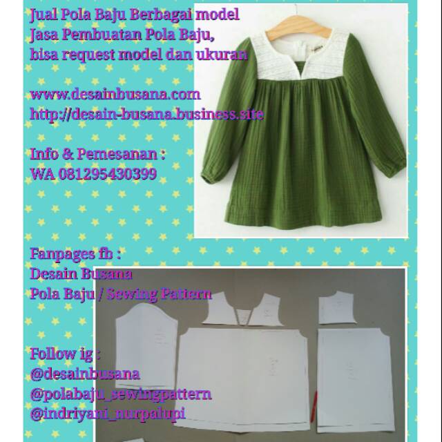 POLA PRODUKSI DRESS ANAK 012 [ Pola Baju Sewing Pattern ]