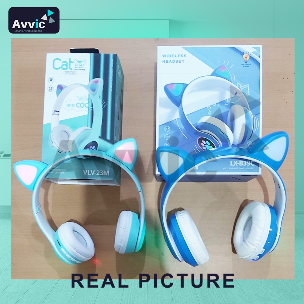 Headphone Bluetooth Kucing LED Wireless B39C Model Bando Headset Anak Cat Ears Gaming Telinga Kucing Mono