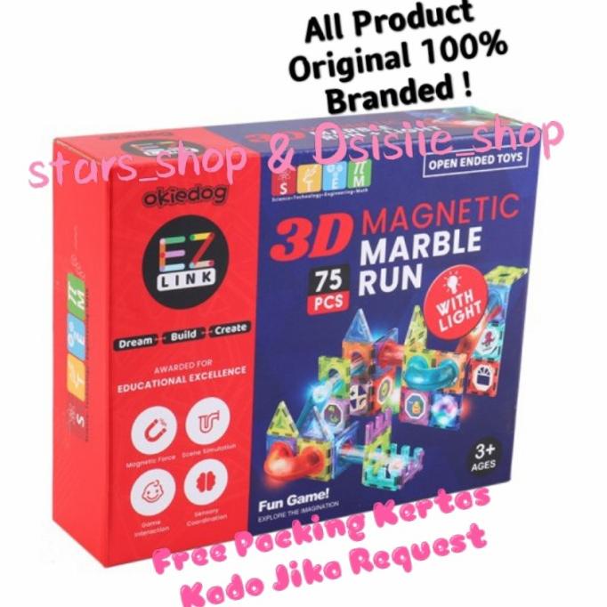 Okiedog EZLink 3D Magnetic Marble Run With Light 75 Pcs Original
