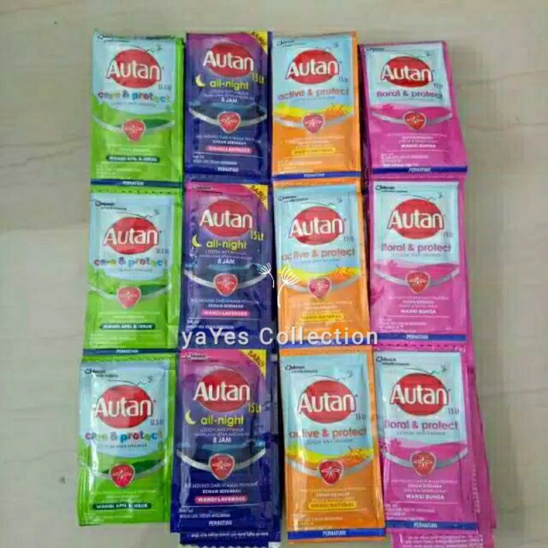 Autan Sachet Renceng Isi 12 Pcs Rencengan Obat Nyamuk Lotion pink ungu hijau orange floral Natural