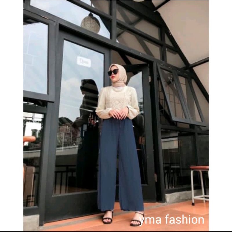 Celana Kulot Crinkle Highwaist Wanita Loose Cullote Pants