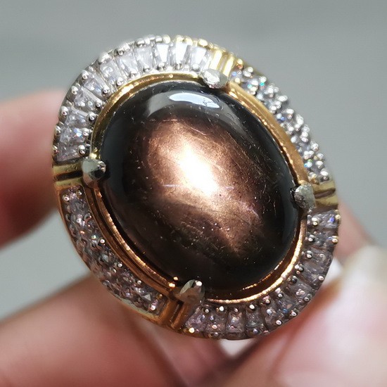 Batu Akik Safir Hitam Big Size Asli Kresnadana Black Safir Star enam