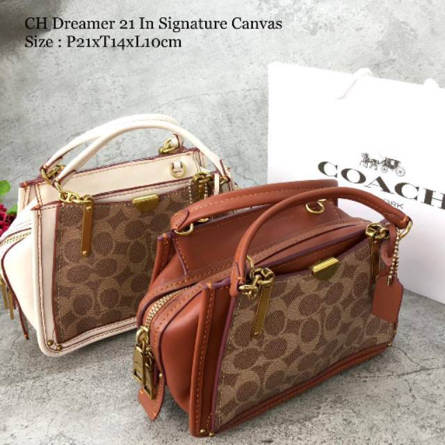 Coach Dreamer 21 In Signature Canvas tas original authentic asli white chalk crossbody selempang