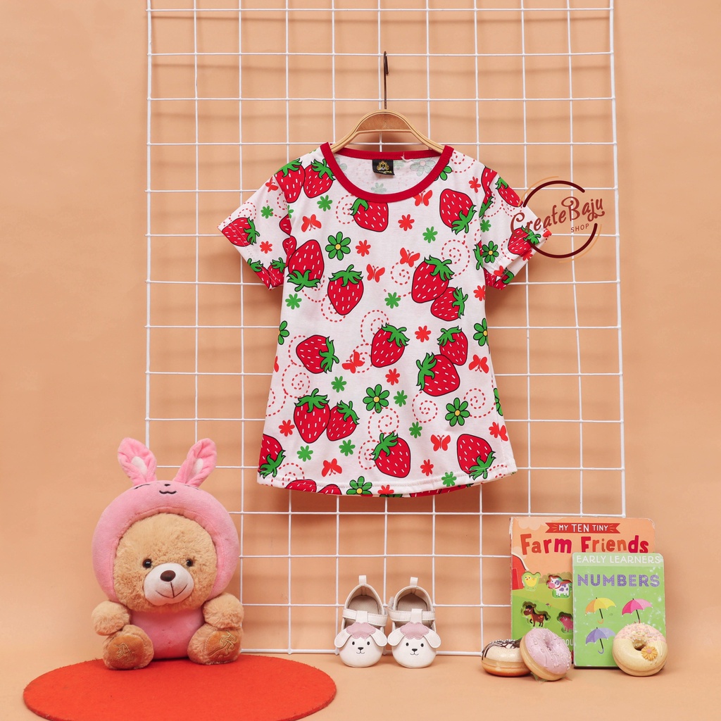 KAOS ANAK CEWEK 1-7 TAHUN STRAWBERRY ACAK BAJU ATASAN ANAK PEREMPUAN TERMURAH FASHION