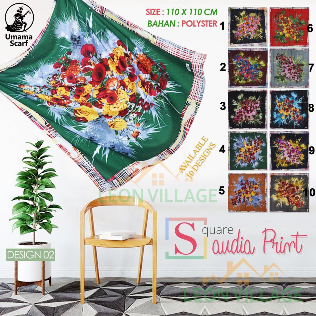 Kerudung SAUDIA PRINT A2 UMAMA Hijab Jilbab Segi Empat Motif