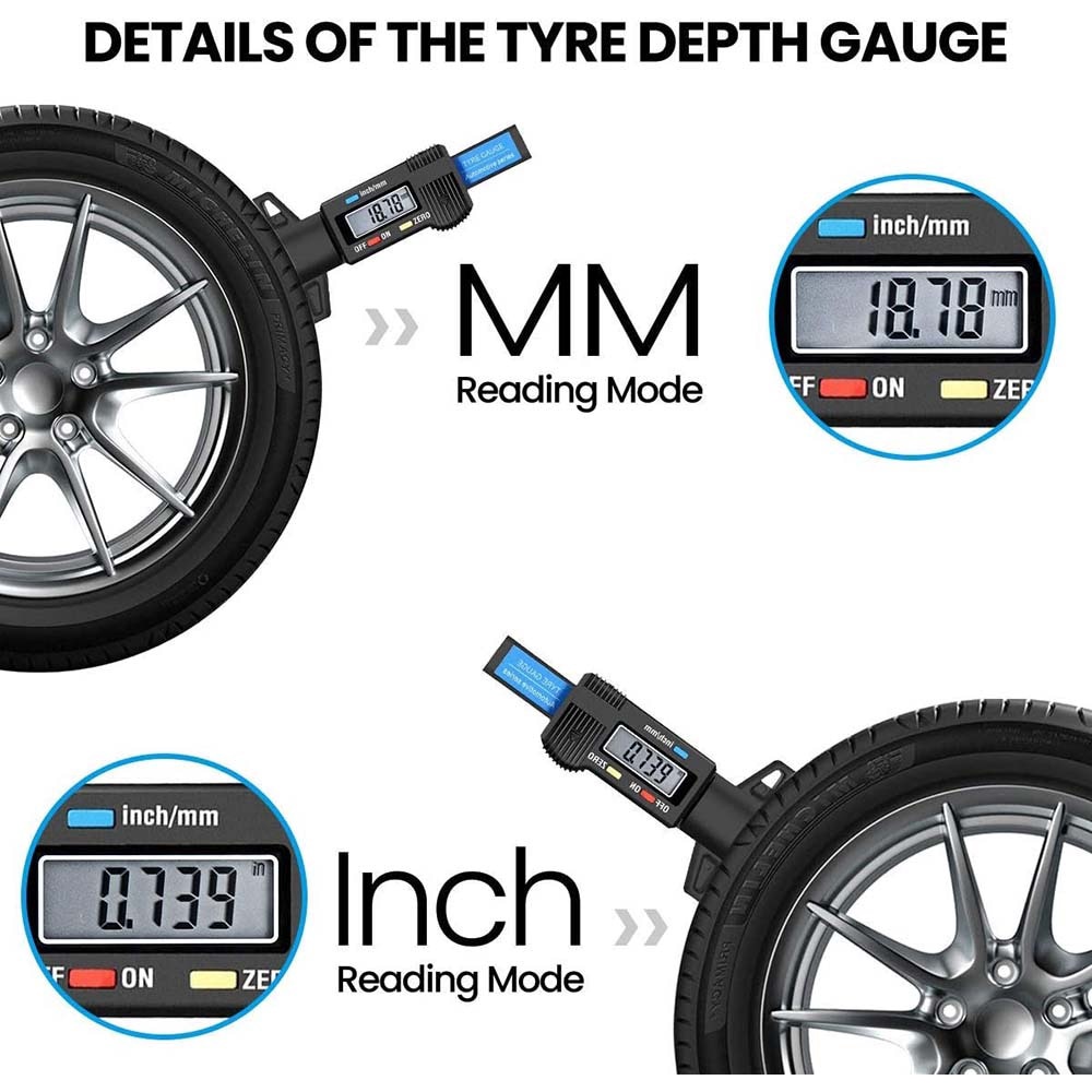 Digital Tread Depth Gauge LCD / Alat Ukur Kedalaman Ketebalan Ban / Wheel Tyre Tire