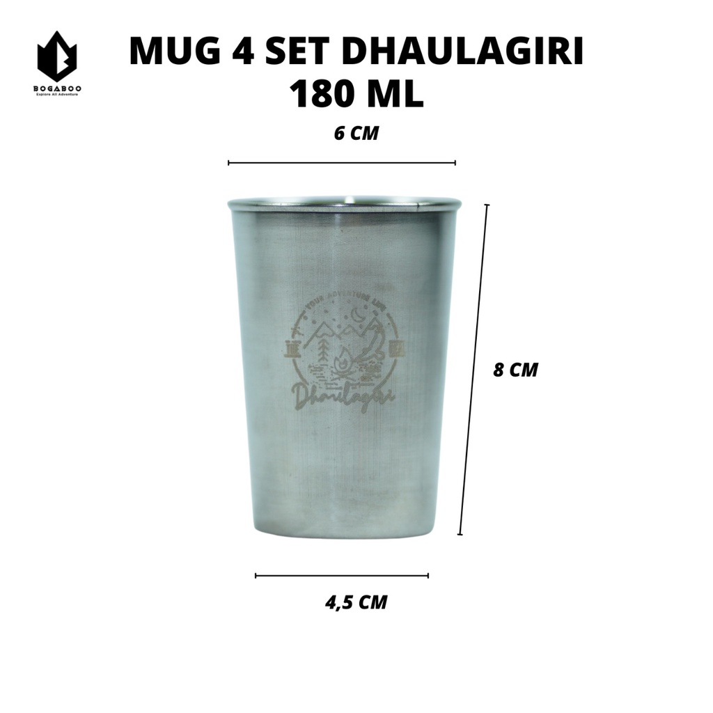 Mug 4 Set Dhaulagiri Stainless Steel Size 180 ml Dan 250 ml - Gelas 4 Set - Mug set - Gelas Outdoor