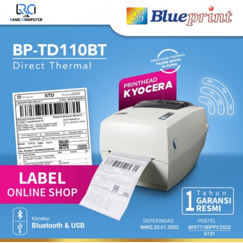 Barcode Printer Thermal Label Resi Pengiriman A6 Blueprint TD110BT ( usb + bluetooth)