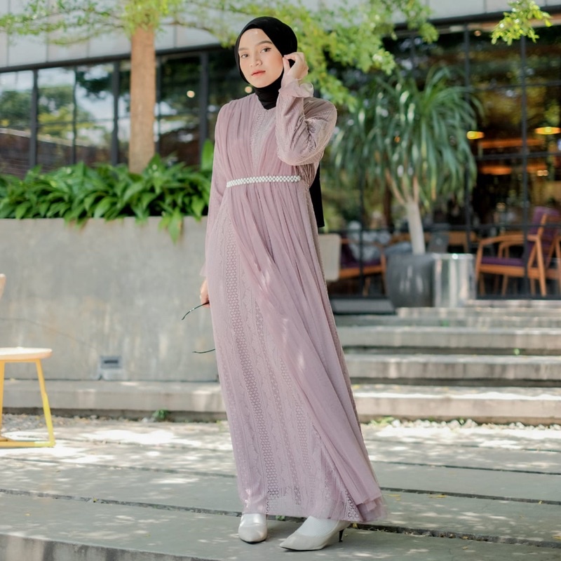 Raina Premium Long Dress ( Brukat gamis premium ) lebaran dress kaftan pastel