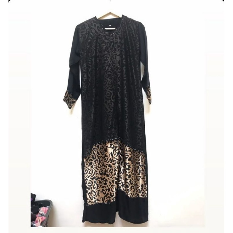 Preloved Gamis Hitam Emas Black Gold Dress Gaun Khimar