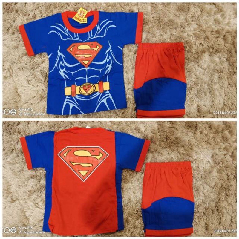 setelan pendek anak cowok supermen azd no topeng / setelan anak murah meriah