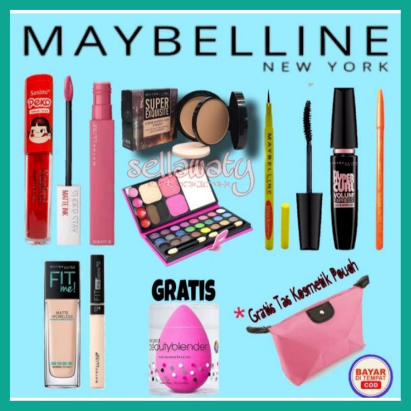 Paket Kosmetik Maybelline Super Komplit 10 in 1 Paket Make Up set Paket Seserahan Lengkap Kosmetik M