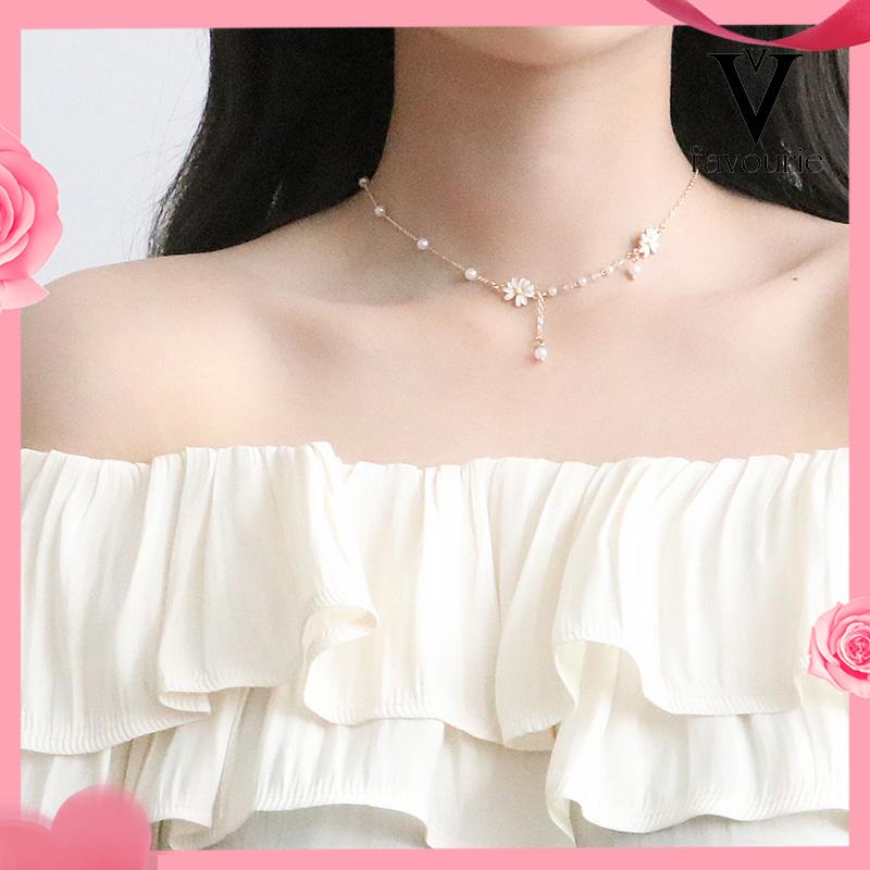 [COD]Personalized Anggrek Bunga Daisy Kalung Bunga Kupu-kupu Rantai Klavikula Serbaguna Feminin-FA