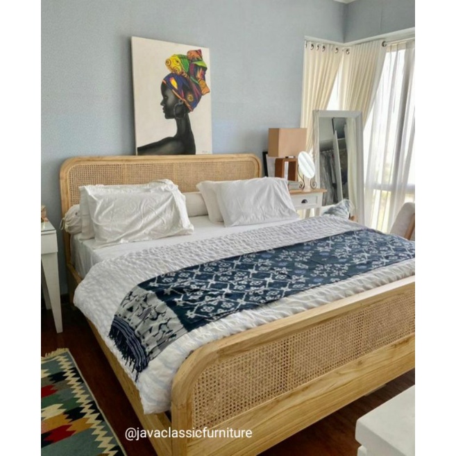 DIPAN TEMPAT TIDUR ROTAN MINIMALIS RANJANG ANAK VINTAGE BAHAN KAYU JATI UKURAN 120,160,180,200 meter