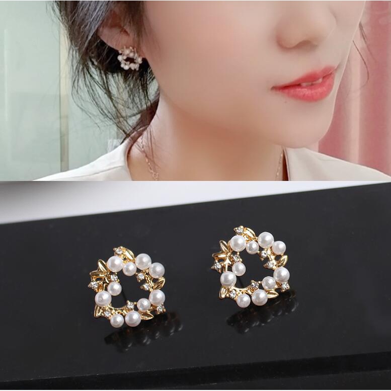 925 jarum perak manis mini kecil imitasi mutiara Garland anting-anting imitasi Mori gaya girly tempe