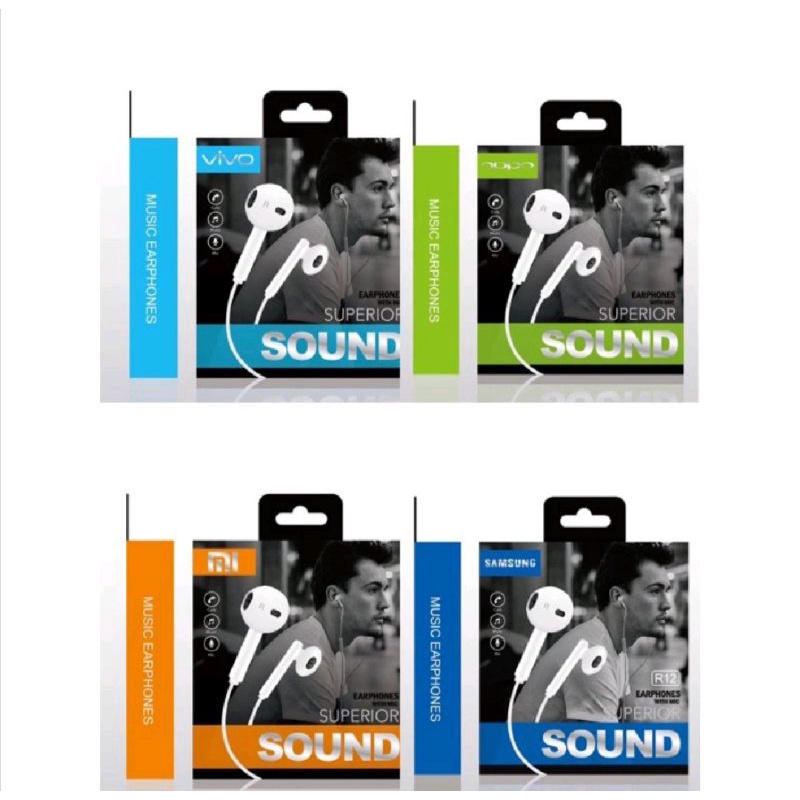 Headset / Handsfree Earphone HF R12 Branded Suara Super Mantap