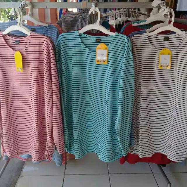 Kaos Wanita Jumbo Lemone Salur spandex Lengan Panjang (Fit to XXXXL) 567
