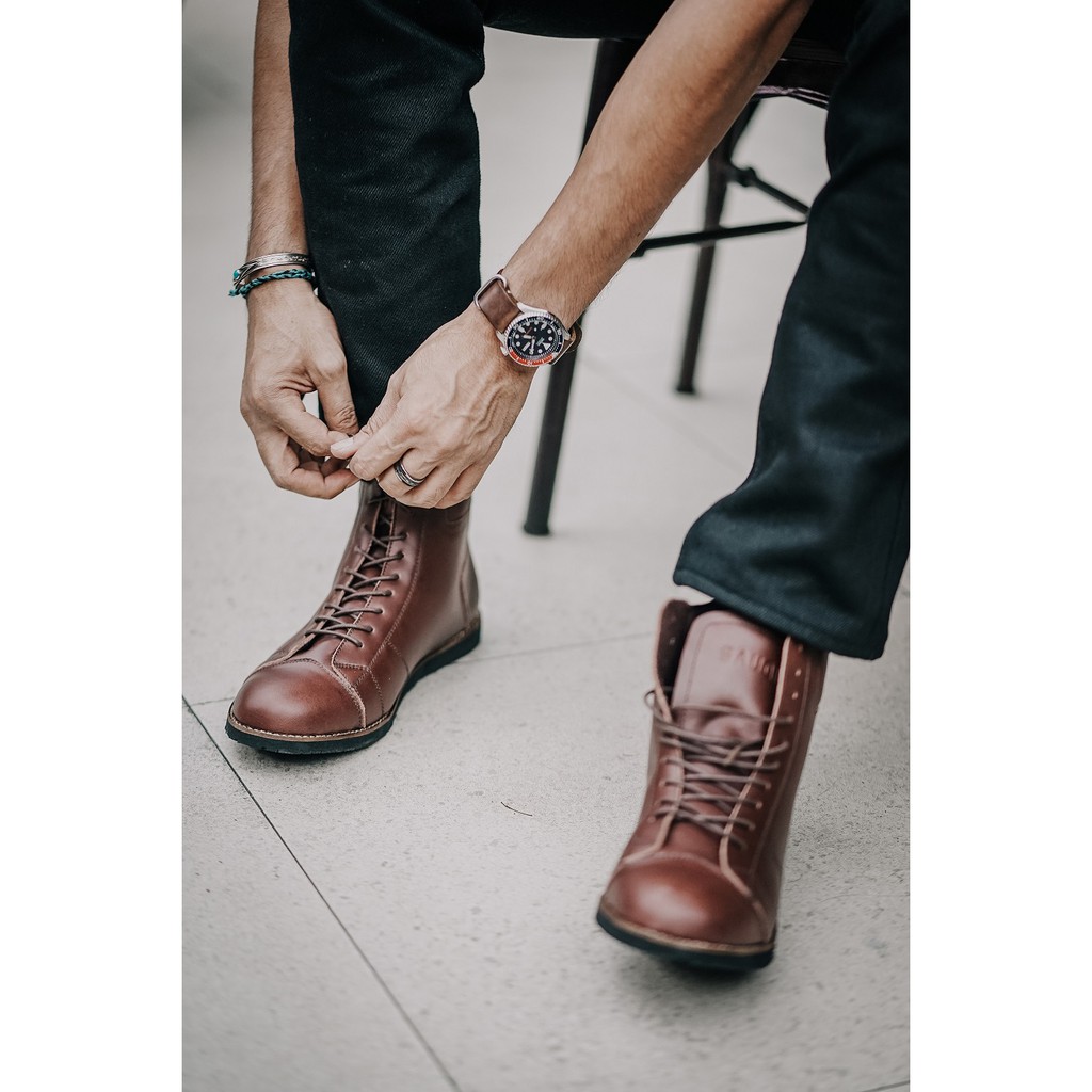 Sepatu Boots Pria SAUQI Footwear - Dark Maroon Cow Leather Original