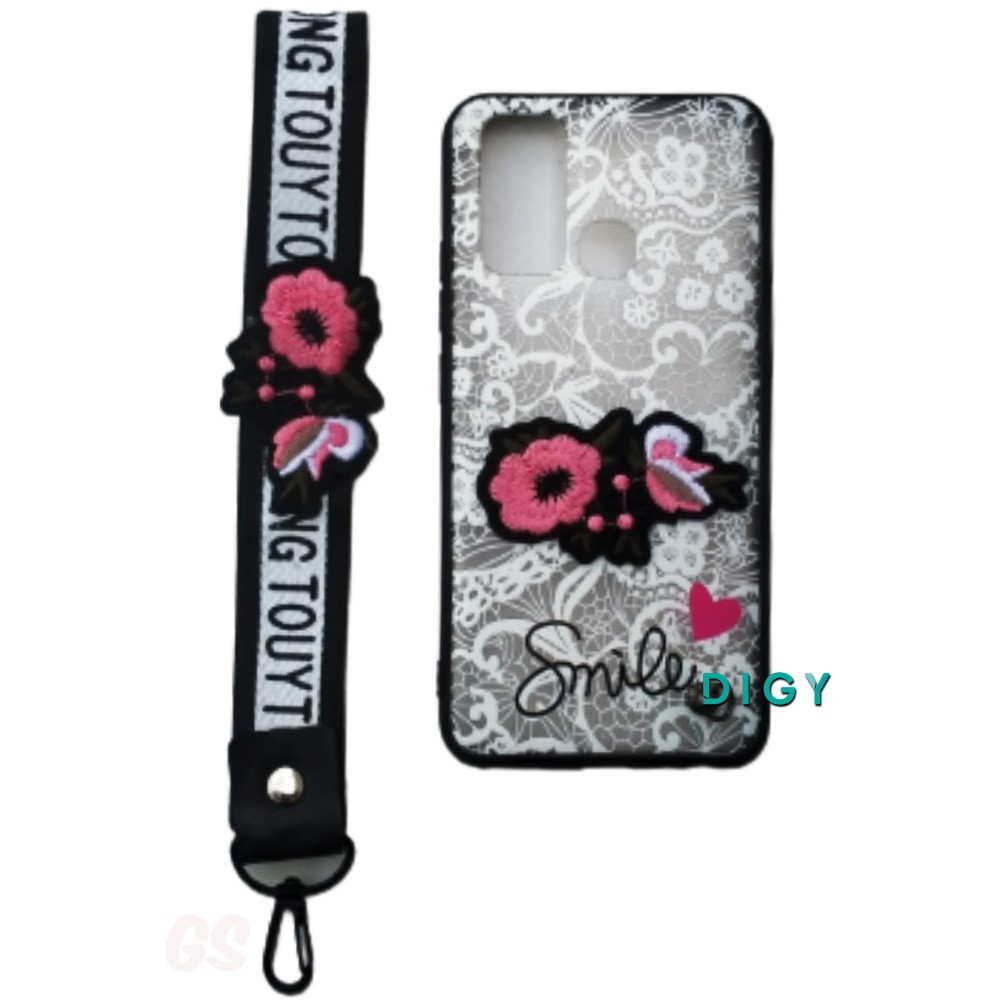 Case VIVO Y30 Y50 Y30i Bordir Motif bunga Plus Gantungan  Case Bordir Hardcase Flower Karakter