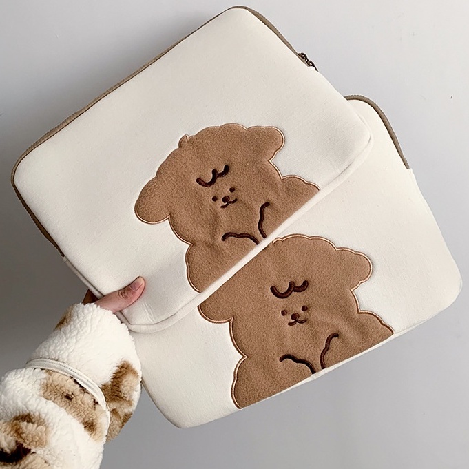 Sleeve Pouch Sarung Tas Bag Case Ipad Tab Tablet Macbook Air Pro Laptop Asus Acer Lenovo HP Huawei 11 12 13 14 15 inch Motif Gambar Domba Sheep Warna Putih Cream Lucu Cute Murah Korean Model