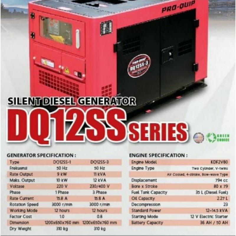 Genset Silent Solar 10 Kva 1 / 3 Phase Proquip DQ12SS Series