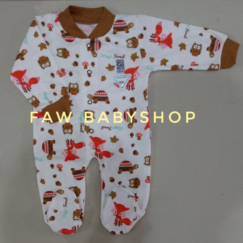 NOVA Sleepsuit / Jumper Panjang Buka / Tutup Kaki / Baju Kodok Panjang Bayi Polos / Motif Abu / Coklat SNI-Brown Fox (TK)