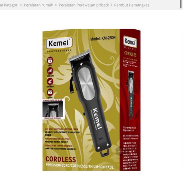 Kemei KM 2604 Alat Cukur Rambut Hair Clipper Cordless Precision Professional Mesin Cukuran KM-2604