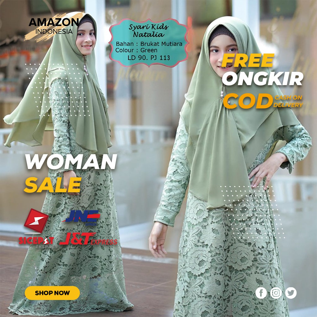 PAKAIAN MUSLIM ANAK PEREMPUAN WARNA GREEN BAHAN BRUKAT MUTIARA FULL LURING GOOD QUALITY IMPORT ORI