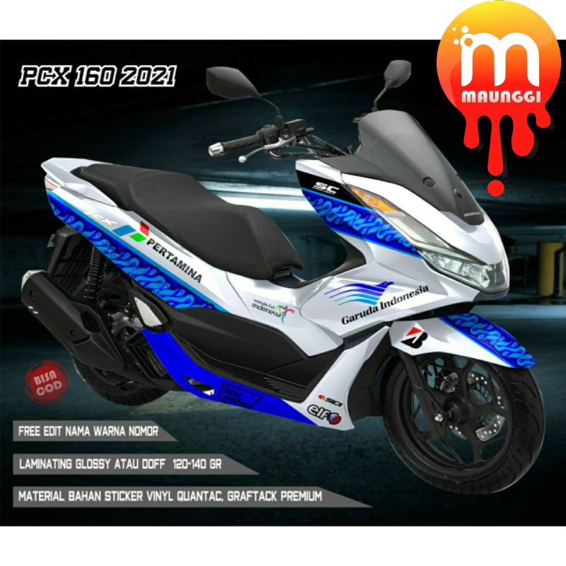Decal pcx 160 full body motif pertamina mandalika blue white Striping pcx full body Sticker decal ne