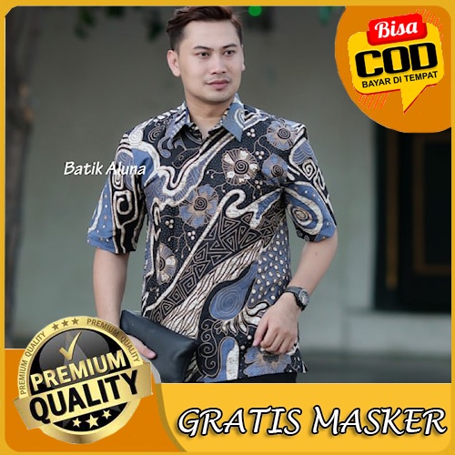 Baju Batik Pria Lengan Pendek Premium Modern Full Furing Original Kemeja Batik Solo PD 022