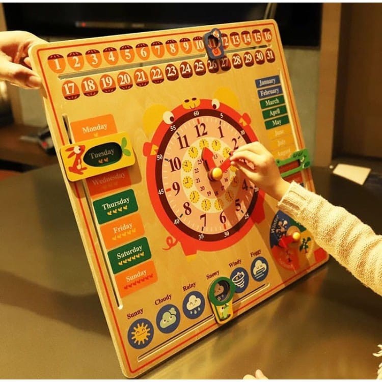 

Clock Calendar Wooden Board/Multifunctional Calendar Weather/Jam Mainan/Kalender Mainan