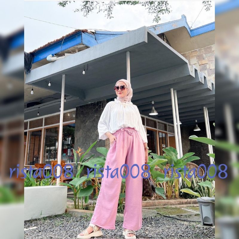 Cullotes Airflow Crinkle Celana Kulot Panjang Outfit Remaja Ootd Kekinian Terlaris Termurah