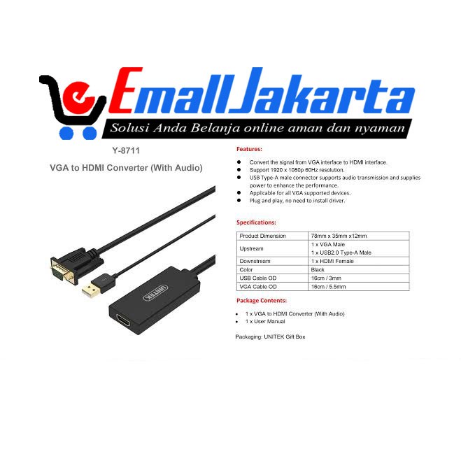 UNITEK Y-8711 VGA to HDMI