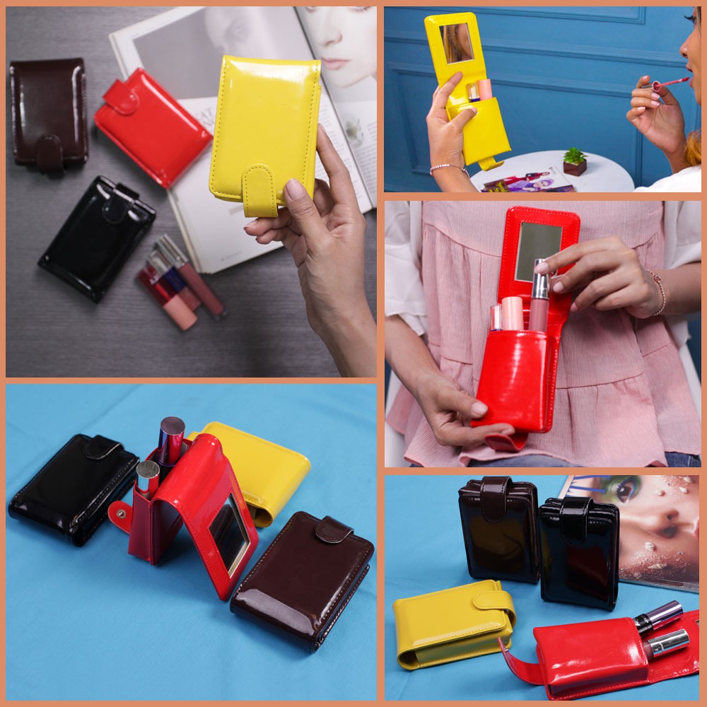 Dompet Lipstik / Pouch Lipstik / Tempat lipstik kancing Dan Ada Kaca Cermin Di dalam nya DLS01