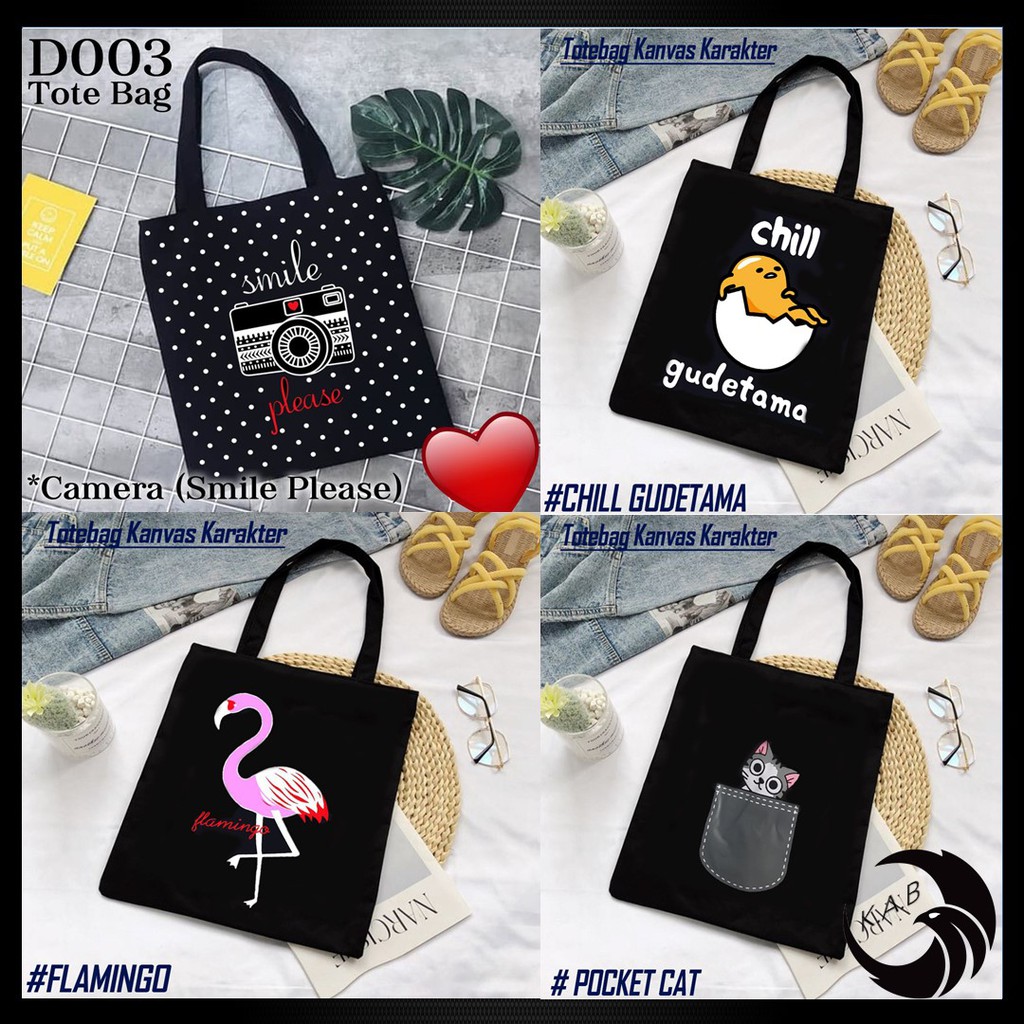 {UK 35X40 CM BESAR} D003 TOTE BAG TAS FASHION / TAS KAIN KANVAS MOTIF - K.P.B