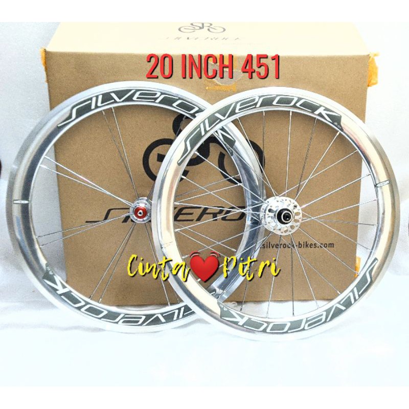 WHEELSET SILVEROCK 20 INCH 451 ORIGINAL SILVER CHROME SEPEDA LIPAT MINIVELO RIMS 20 PLUS JANGKRIK