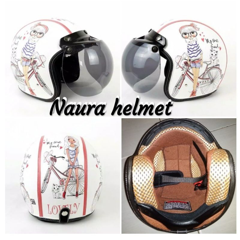 helm bogo retro dewasa motif cewe sepeda