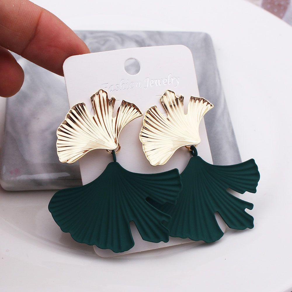 Needway Stud Earrings Punk Bohemian Tanaman Bentuk Daun Tidak Teratur Aksesoris Fashion Ginkgo biloba Leaf Drop Earrings