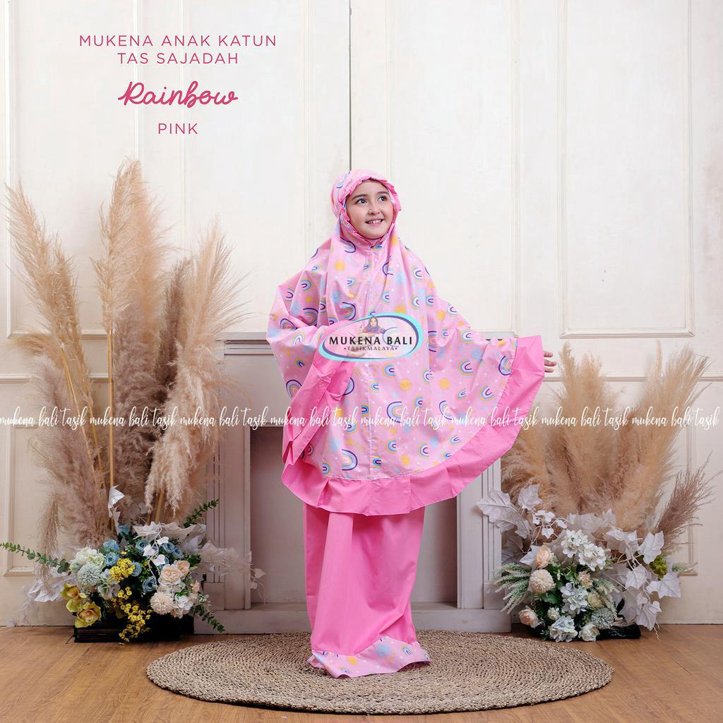 MUKENA BALI TASIK - MUKENA ANAK KATUN RAINBOW PINK (TAS SAJADAH)