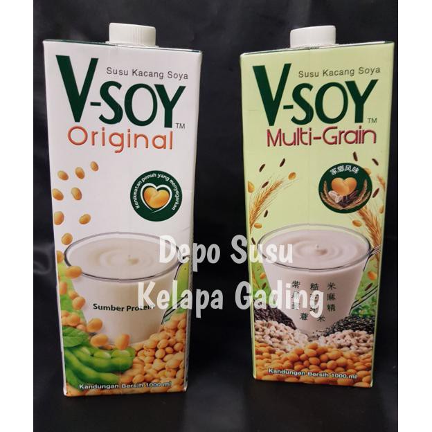 

BIG SALE! Vsoy Susu Kedelai Original / Multi Grain | V-soy Soya Milk 1 Liter UHT - Original