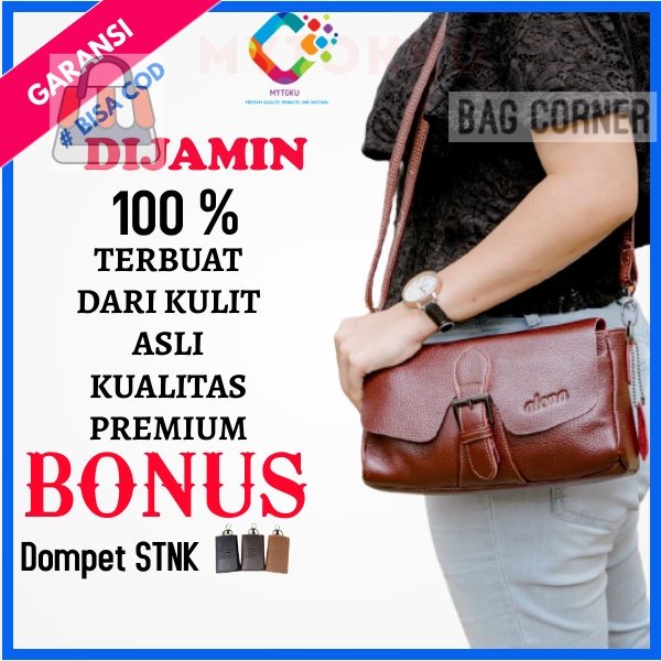 BagCorner - Tas Selempang Bahu Wanita Anti Air Sling Bag Slempang Wanita Kulit Asli Original Alona C