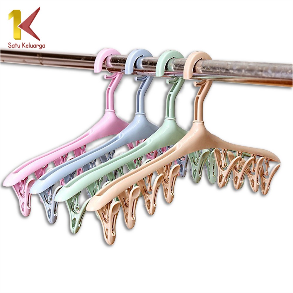 Satu Keluarga Hanger Baju Jepitan 8IN1 C281 Gantungan Jemuran Baju Plastik Tebal / Hanger Kaos Kaki